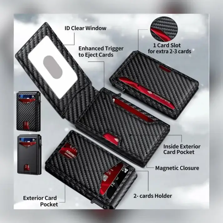 RFID Blocking Wallet-Carbon Fiber Tactical Wallet- Magnetic Slim Bifold Card Holder With ID Slot Front Pocket- Best Gift - Image 2